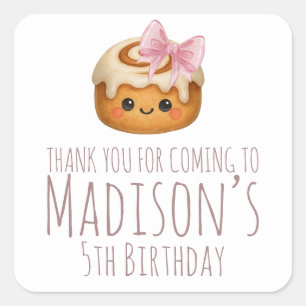 Cute Cinnamon Roll Bun Girl Birthday Party Square Sticker