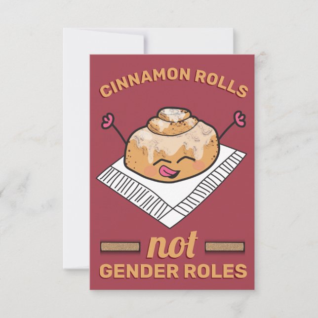 Cute Cinnamon Roll not Gender Roles Funny Feminist Thank You Card (Front)