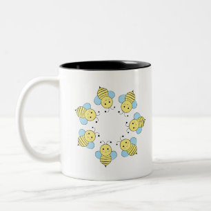 Cute Circle of Bees Two-Tone Coffee Mug