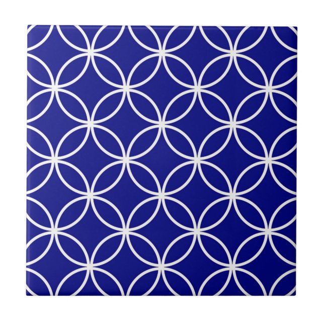Cute Circles Geometric Pattern Navy Blue Tile (Front)