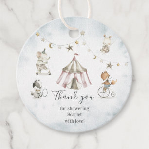 Cute Circus Animals Baby Shower Circle Favour Tag
