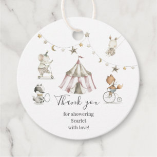 Cute Circus Animals Baby Shower Circle Favour Tag