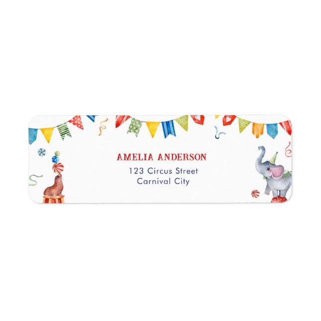 Cute Circus Animals Carnival Address Label (Front)