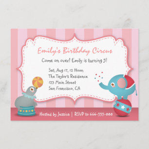 Cute Circus Animals Theme Birthday Party, for Kids Invitation