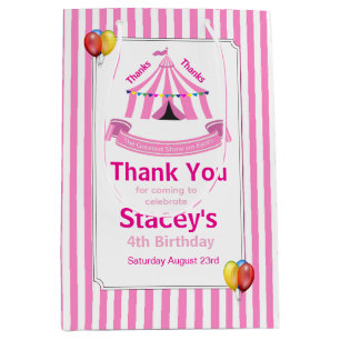 Cute Circus Birthday Party Thank You Pink Medium Gift Bag