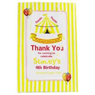 Cute Circus Birthday Party Thank You Yellow Medium Gift Bag