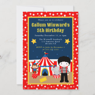 Cute Circus Boy Mime Kids Birthday Invitation