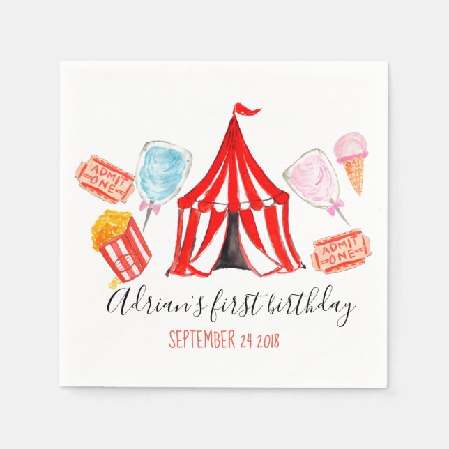 Cute circus carival kid party napkin (Front)