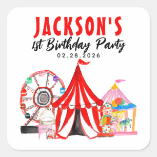Cute Circus Carnival Festival Show Birthday Favour Square Sticker