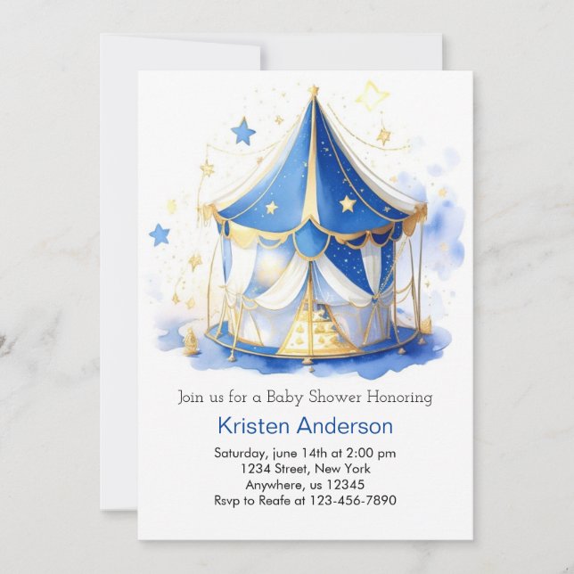 Cute Circus Dreamland Watercolor Boy Baby Shower Invitation (Front)