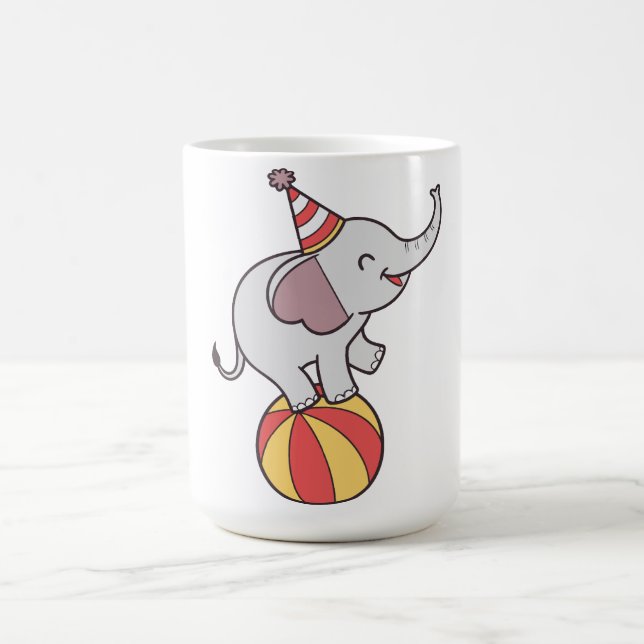 Cute Circus Elephant on Ball – Birthday Party Illu Coffee Mug (Center)