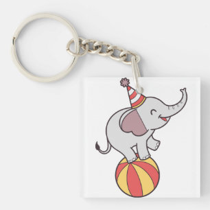 Cute Circus Elephant on Ball – Birthday Party Illu Key Ring