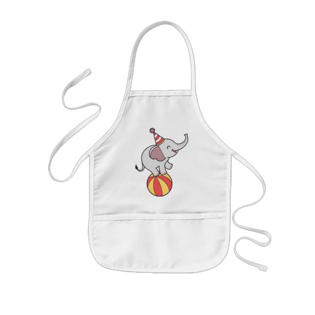 Cute Circus Elephant on Ball – Birthday Party Illu Kids Apron (Front)