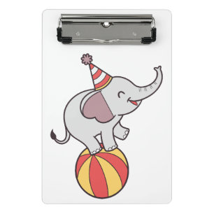 Cute Circus Elephant on Ball – Birthday Party Illu Mini Clipboard