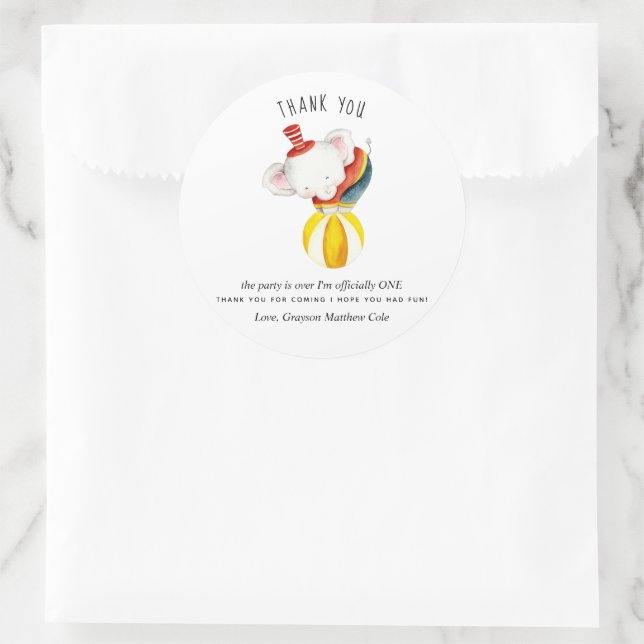 Cute Circus Elephant Party Favour Thank You  Classic Round Sticker (Bag)