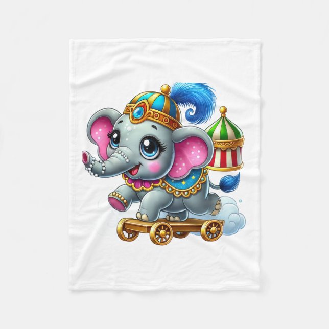 Cute Circus Elephant Sherpa Throw Fleece Blanket (Front)