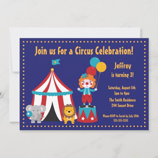 Cute Circus Kid's Birthday Invitation (Front)
