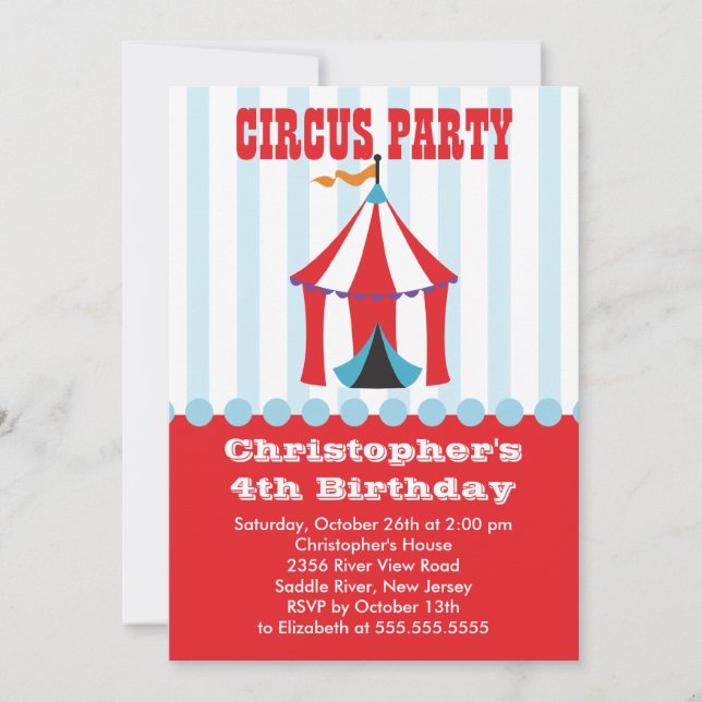 CUTE Circus Kids Birthday Party Invitation (Front)
