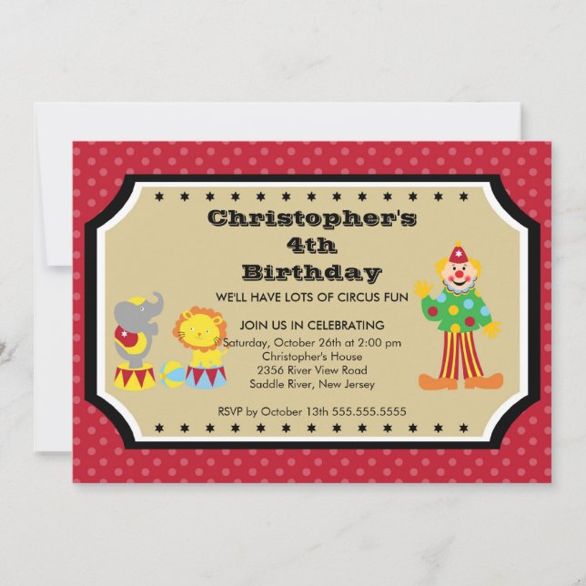 CUTE Circus Kids Birthday Party Invitation (Front)