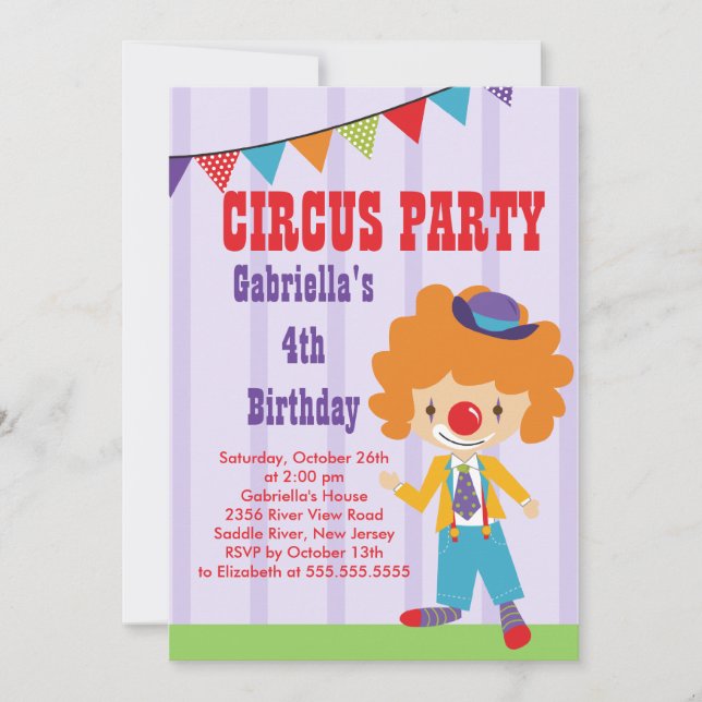 CUTE Circus Kids Birthday Party Invitation (Front)