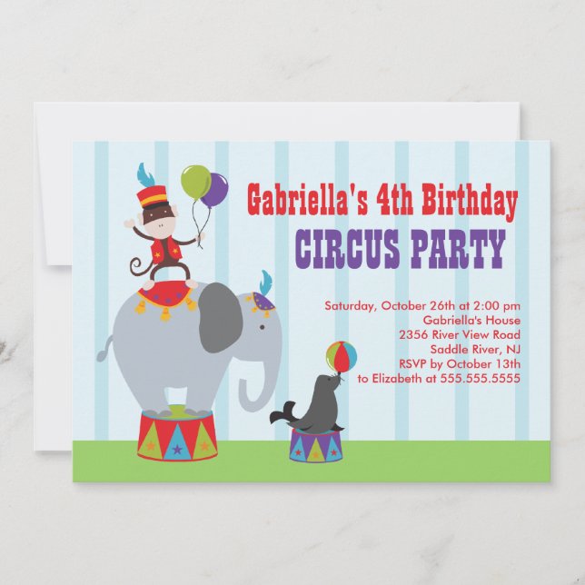 CUTE Circus Kids Birthday Party Invitation (Front)