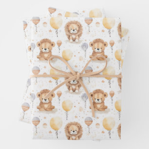 Cute Circus Lions Balloons Pattern Baby Shower Wrapping Paper Sheet