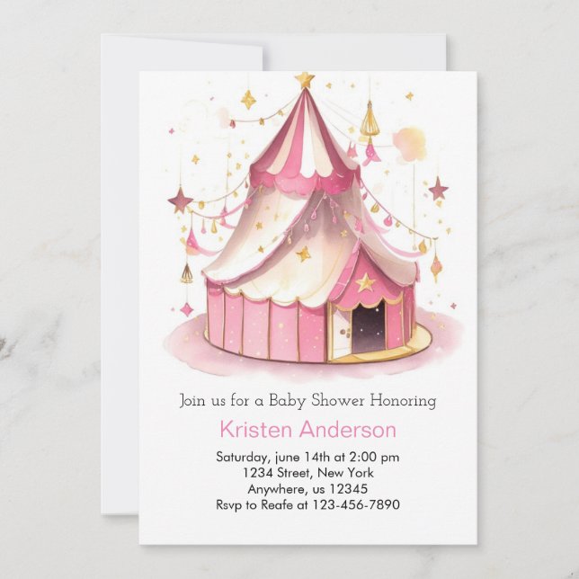Cute Circus Magic Pink Girl Baby Shower Invitation (Front)