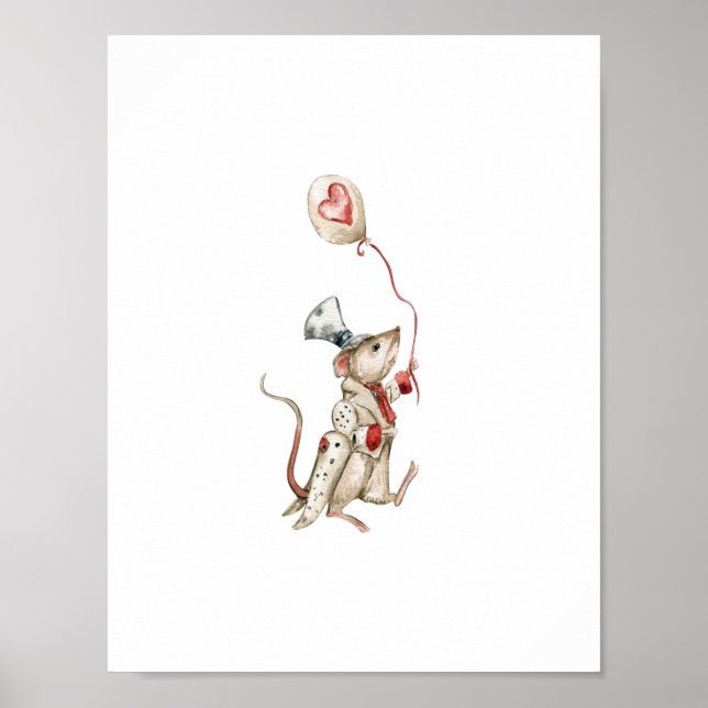 Cute Circus Mouse With Balloon Carnival Nursery Poster (Front)