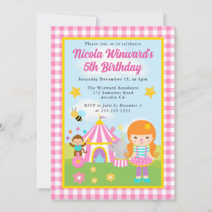 Cute Circus Red Haired Girl Trainer Kids Birthday  Invitation