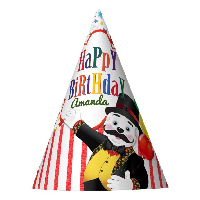 Cute Circus Ringmaster Bear Kids Birthday Party Hat (Front)