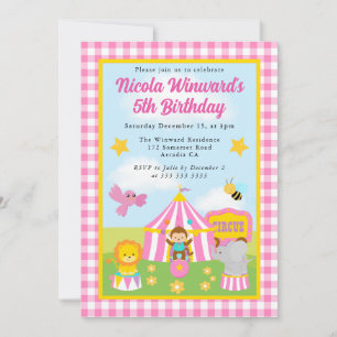 Cute Circus Tent and Animals Kids Birthday  Invitation