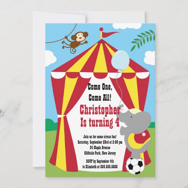 Cute Circus Tent Birthday Party Invitations (Front)
