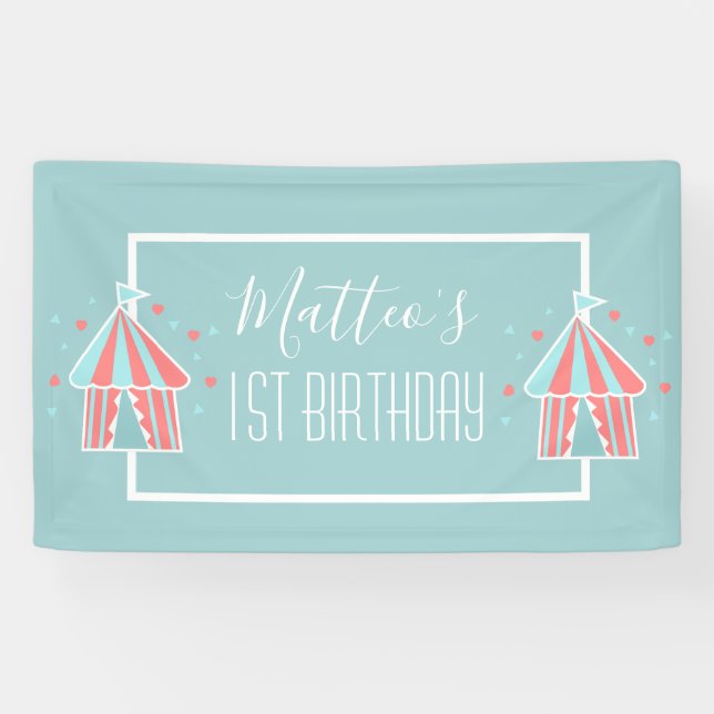 Cute Circus Tent First Birthday  Banner (Horizontal)
