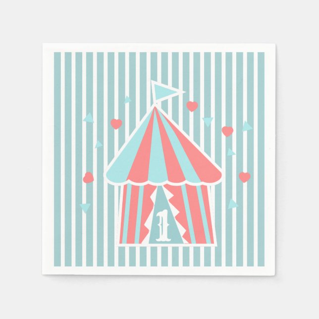 Cute Circus Tent First Birthday  Napkin (Front)