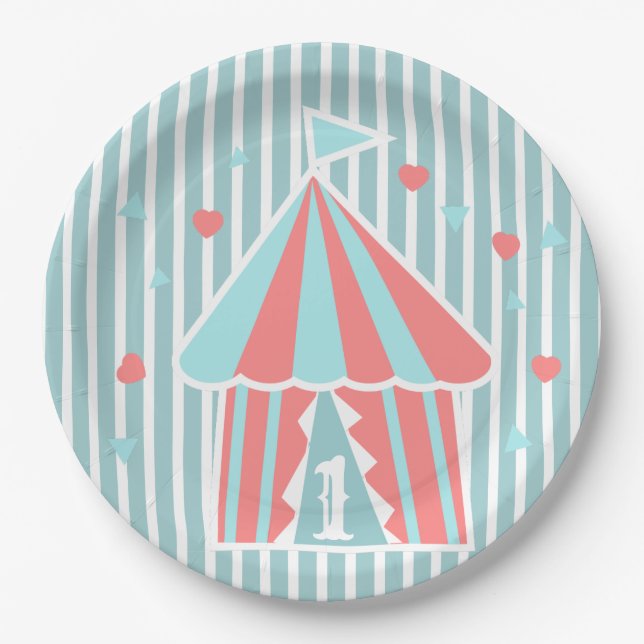 Cute Circus Tent First Birthday  Paper Plate (Front)