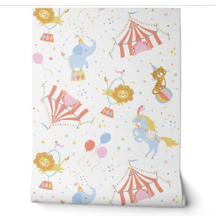 Cute Circus with tents and animals on white Wallpaper