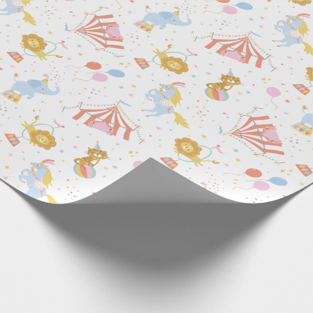 Cute Circus with tents and animals on white Wrapping Paper (Corner)