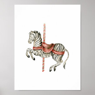 Cute Circus Zebra Carousel Carnival Nursery Poster