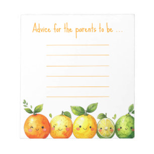 Cute Citrus Fruit Baby Shower Advice for Parents Notepad