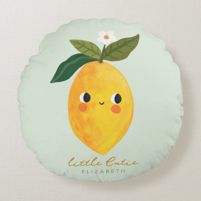 Cute Citrus Lemon Flowers Greenery  Round Cushion (Front)