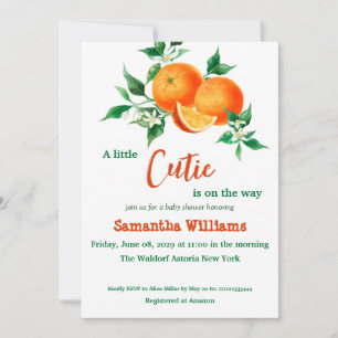 Cute Citrus Little Cutie Orange Baby Shower Invitation
