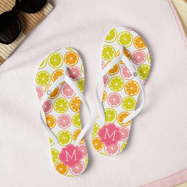 Cute Citrus Pattern Monogrammed Flip Flops (Creator Uploaded)