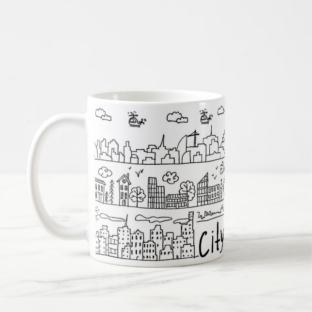 Cute City Doodle Coffee Mug (Left)