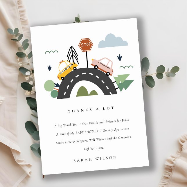 Cute City Urban Vehicle Cars Road Baby Shower Thank You Card (Creator Uploaded)