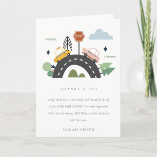 Cute Cityscape Urban Vehicle Cars Road Baby Shower Thank You Card