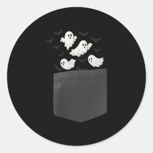 Cute Cket Ghosts With Flying Bats Halloween Classic Round Sticker