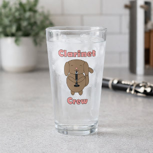 Cute Clarinet Crew Brown Puppy Dog Clarinet Player Glass