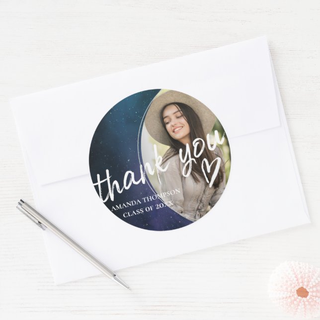 Cute Class Of 2024 Photo Graduation Thank You  Classic Round Sticker (Envelope)