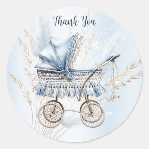 Cute Classic Baby Stroller Blue Floral Beautiful Classic Round Sticker