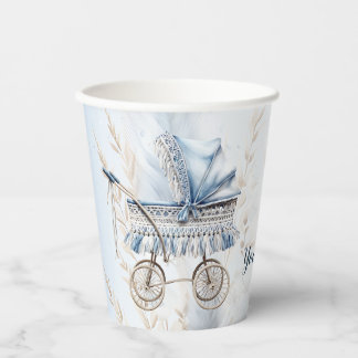 Cute Classic Baby Stroller Blue Floral Beautiful Paper Cups